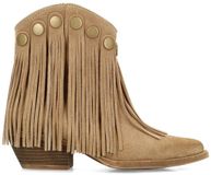 Sacha - Dames - Beige suède western enkellaarsjes met franjes - Maat 40