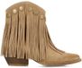 Sacha - Dames - Beige suède western enkellaarsjes met franjes - Maat 40