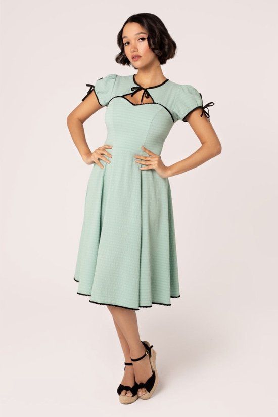 Hell Bunny Casey Dames Midi-jurk - groen/zwart - XS