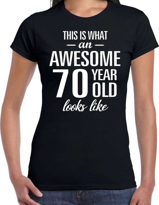 Bellatio Decorations Awesome 70 year / 70 jaar cadeau t-shirt zwart dames L