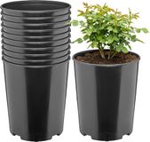 Garronda Set van 10 ronde kunststof kweekpotten met drainagegaten voor tuin (Zwart, Ø18 x 21,5 cm (4L)) GD-KW-RR