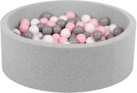 Petsona Rond ballenbad 90 x 30 cm met 200 schuimballen voor honden, katten, konijnen, huisdieren, gemaakt in de EU, lichtgrijs: wit/grijs/poederroze