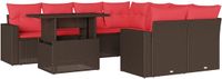 vidaXL 9-delige tuinbankset met kussens, bruin, polyrotan