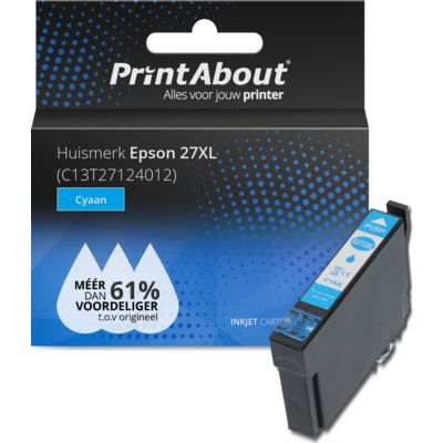 PrintAbout Huismerk Epson 27XL (C13T27124012) Inktcartridge Cyaan Hoge capaciteit