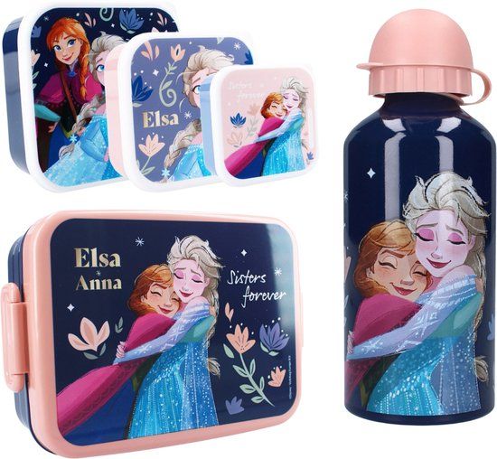 4kidsonly.eu Frozen Lunchset - Lunchbox - Drinkfles - 3 Snackboxen - Meerkleurig