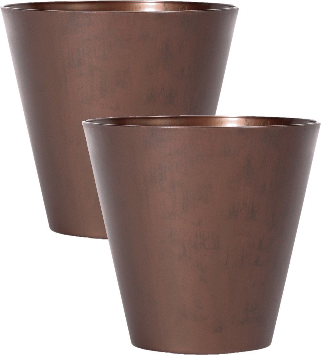Prosperplast Set van 2x bloempotten cortenstaal look/brons 30 cm - Kunststof