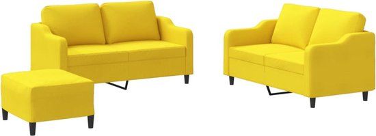 vidaXL 3-delige Loungeset met kussens stof lichtgeel