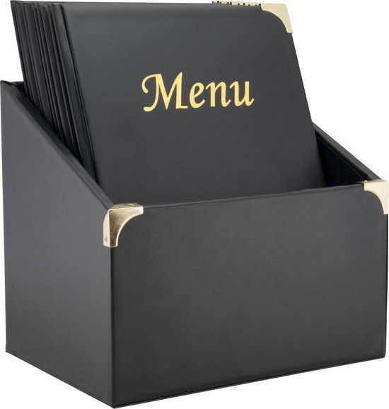 Securit Menukaarten box Basic zwart - set van 10 menumappen A4 PVC