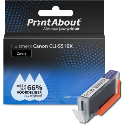 PrintAbout Huismerk CLI-551BK Zwart | Compatibel met Canon
