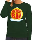 Bellatio Decorations Shoppartners Foute kersttrui kerstbal geel op groene sweater voor dames maat M