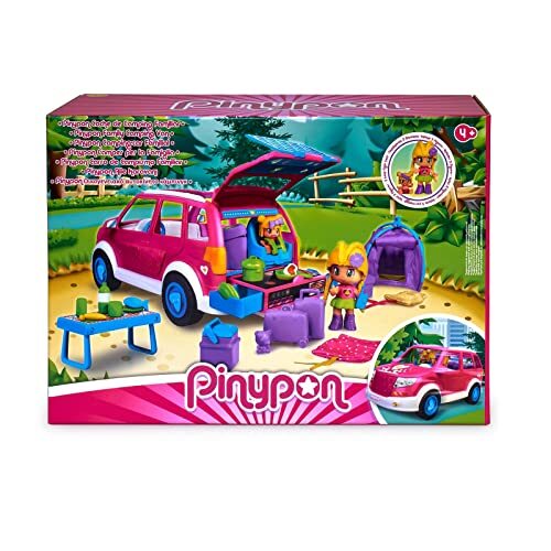 Pinypon - Famosa (700017015) auto camping, speelgoedwagen, zomervoertuig voor camping, met een minipop en een baby en vele accessoires, voor meisjes en jongens vanaf 4 jaar