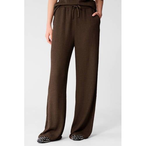 Shoeby straight high waist crinkle broek bruin