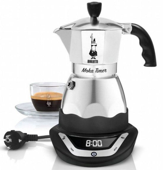 Bialetti Moka Timer Elektrische Espressomaker - 3 Kopjes - Zwart/Zilver