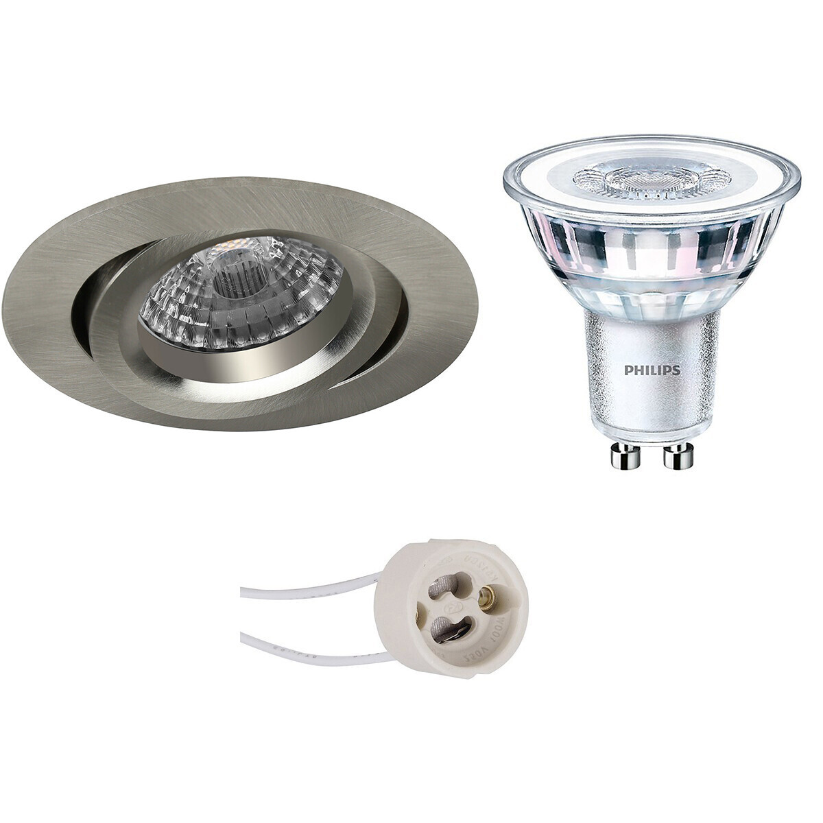 BES LED LED Spot Set - Pragmi Aerony Pro - GU10 Fitting - Inbouw Rond - Mat Nikkel - Kantelbaar - Ø82mm - Philips - CorePro 830 36D - 5W - Warm Wit 3000K - Dimbaar