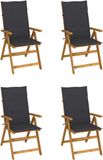 Chaises pliantes en acacia 4 pièces réglables avec coussins