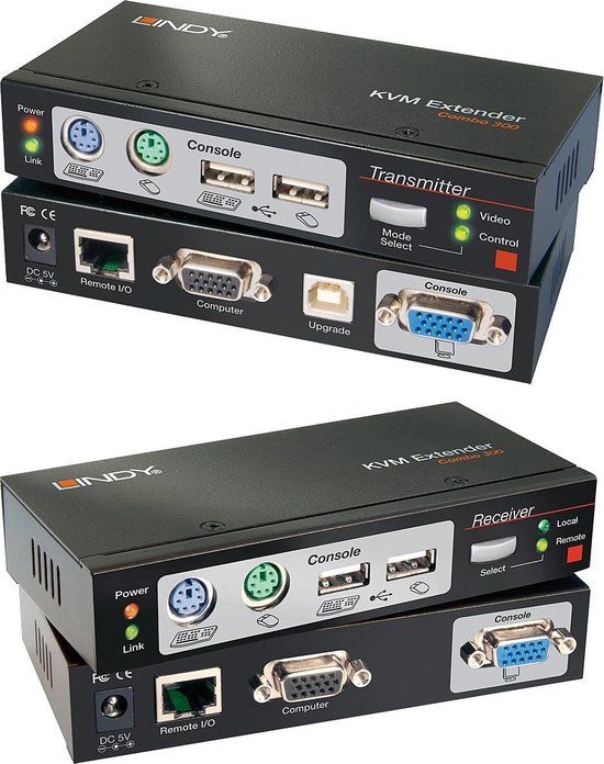 LINDY Cat.5 KVM Extender Combo 300 - KVM-extender via netwerkkabel RJ45 - 300 m