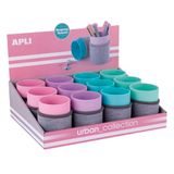 APLI 20410 presentatiebox met 12 bekers van kunststof en neopreen in verschillende kleuren