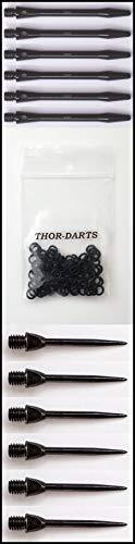 THOR-DARTS ®™ 6 stalen punten + 6 schachten 48 mm zwart + 100 zwarte rubberen ringen