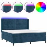 vidaXL Boxspringbed met matras en LED-verlichting, donkerblauw, 160x200 cm, fluweel