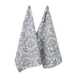 DII Cotton Damask Dish Towel Set, 18 x 28 Inch, Grey, Set of 2