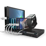Alxum 120W 10 Poorten USB Oplader - Tablet Oplaadstation met QC 3.0 & PD Type C - Zwart