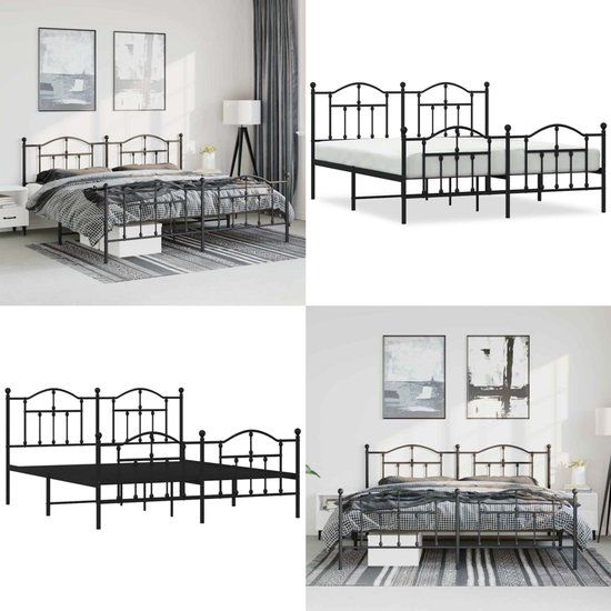 vidaXL Bedframe met hoofd- en voeteneinde metaal zwart 183x213 cm