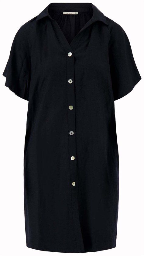 Zusss Jurk Linnen Fladdermouw Jurk Met Zakken 0301 0027 Zwart Dames Maat - XL