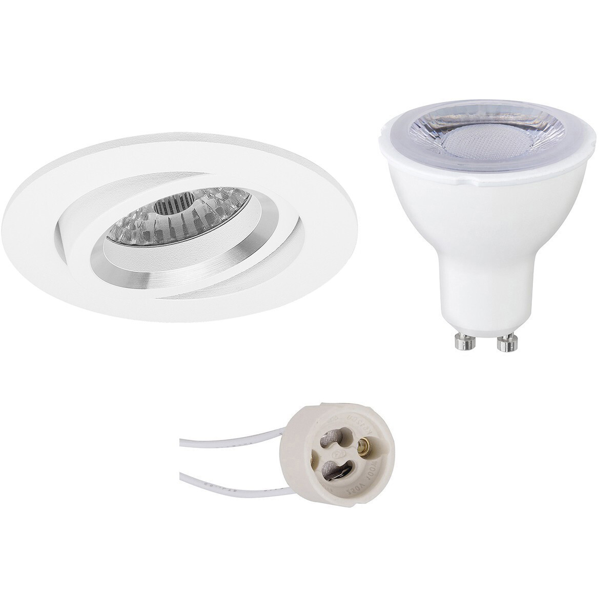 BES LED LED Spot Set - Pragmi Aerony Pro - GU10 Fitting - Dimbaar - Inbouw Rond - Mat Wit - 6W - Warm Wit 3000K - Kantelbaar - Ã˜82mm