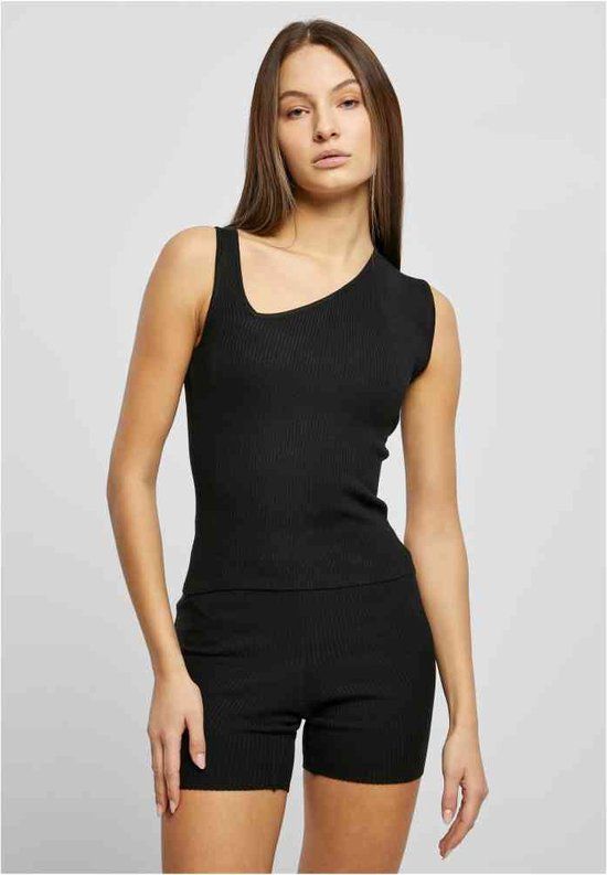 Urban Classics Rib Knit Asymmetric Mouwloze Top - Zwart - XL