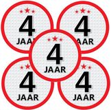 Bellatio Decorations 4 jaar leeftijd sticker - 5x - rond - Dia 15 cm - 4 jaar verjaardag - jubileum - leeftijd versiering