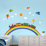 ufengke Regenboog trein muurstickers doe-het-zelf raketvliegtuigen muurstickers voor kinderen, kinderkamer, slaapkamer, woonkamer
