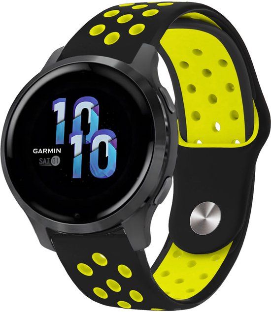 iMoshion Siliconen sport bandje 22 mm - Zwart / Neon Geel - Geschikt voor Garmin, Samsung, Polar, Xiaomi, Huawei, OnePlus - Druksluiting