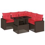 vidaXL 6-delige tuinbankset met kussens, bruin, polyrotan