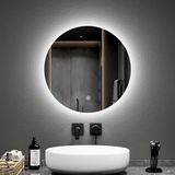 EMKE Badkamerspiegel met verlichting, rond, 50 cm, dimbaar, koudwit licht