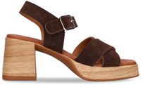Manfield - Dames - Bruine suède sandalen met blokhak - Maat 38