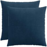 vidaXL Kussensloop 2 stuks ALMELO Marineblauw 80 x 80 cm corduroy