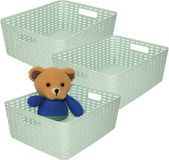 Plasticforte Opbergmand - 3x - Kastmand - rotan kunststof - mintgroen - 12 Liter - 30 x 37 x 13 cm
