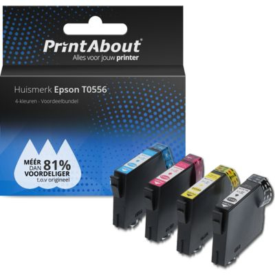 PrintAbout Huismerk Epson T0556 Inktcartridge 4-kleuren Voordeelbundel