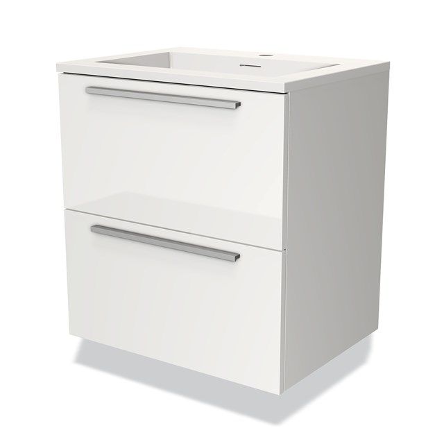 Maxaro Modulo Badkamermeubel 60cm Hoogglans Wit 2 Lades Vlak Wastafel