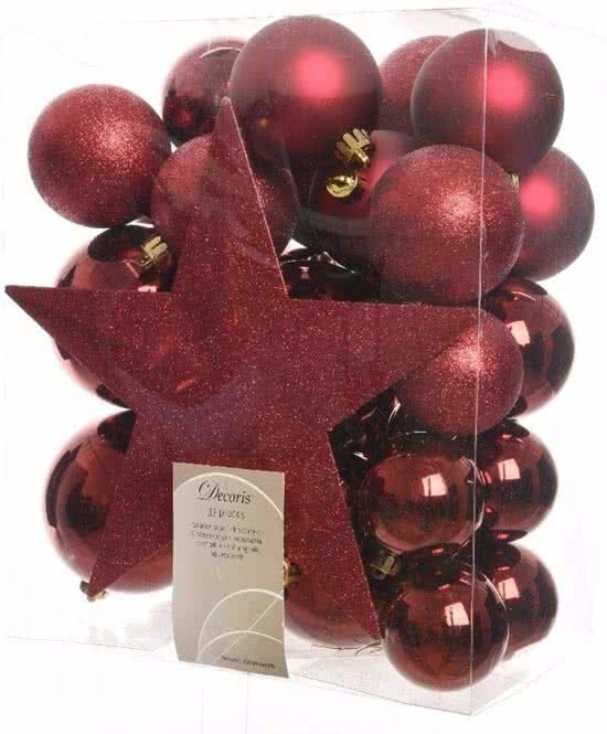 - Kerstboom decoratie kerstballen set donkerrood 33 stuks