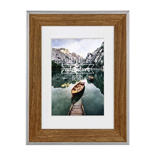 Hama Kunststof fotolijst "Sierra" (lijst 13 cm x 18 cm, rand 25 mm x 19 mm, voor foto's van de grootte 9 cm x 13 cm, spiegelglas, polystyreen (PS), met haken en voet) hazelnootbruin