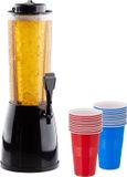 Merkloos Relaxdays biertoren - 2,5 liter - met 20 beer pong bekers - kunststof - zwart/transparant/blauw