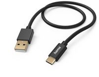 Hama Fabric USB-A naar USB-C kabel - Oplaadkabel geschikt voor Samsung / Android - Power Delivery - 3A USB2.0 - 480Mbps - 150cm - Zwart