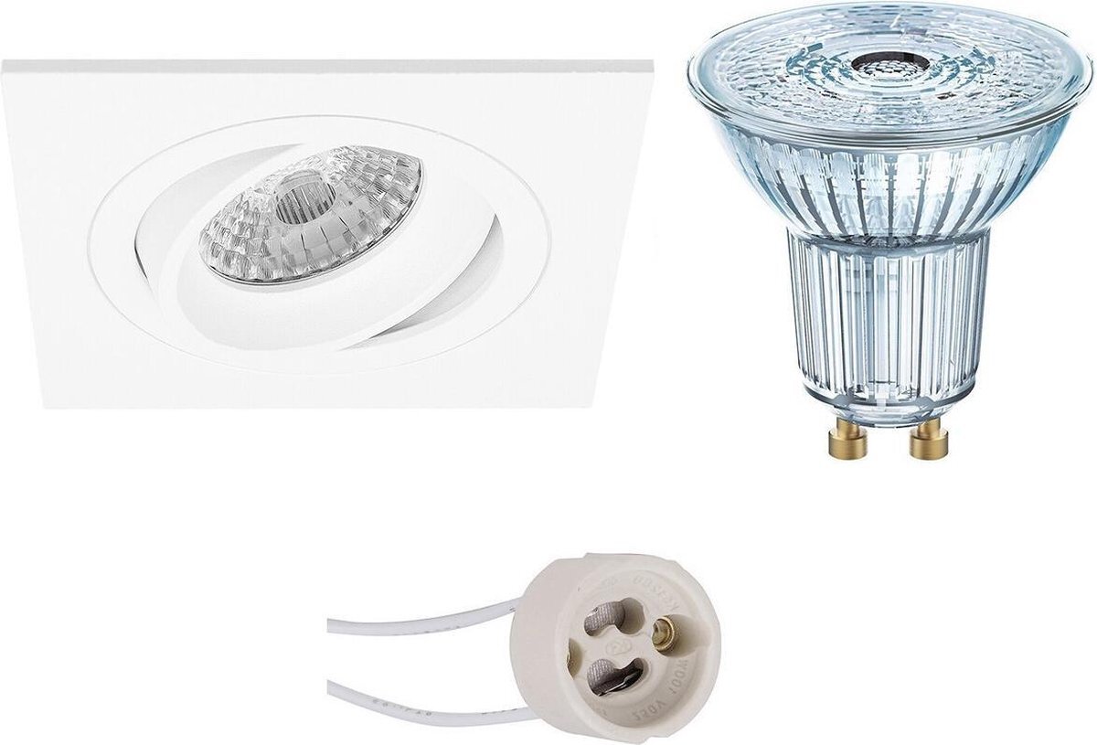 Osram - LED Spot Set - Parathom PAR16 940 36D - Proma Borny Pro - GU10 Fitting - Dimbaar - Inbouw Vierkant - Mat Wit - 3.7W - Natuurlijk Wit 4000K - Kantelbaar - 92mm