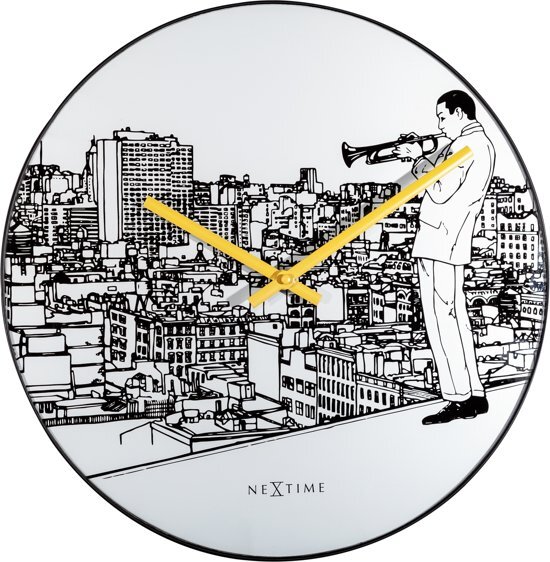 NeXtime Trumpet City - Klok - Glas - Stil Uurwerk - Rond - Ã˜40 cm - Wit en Zwart