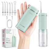 BarberBoss Travel Water Flosser, Pocket Flosser met 3 drukstanden, 6 tips (3 standaard, orthodontisch, parodontaal, tongreiniger), draagbare draadloze monddouche, QR-7115 (groen)