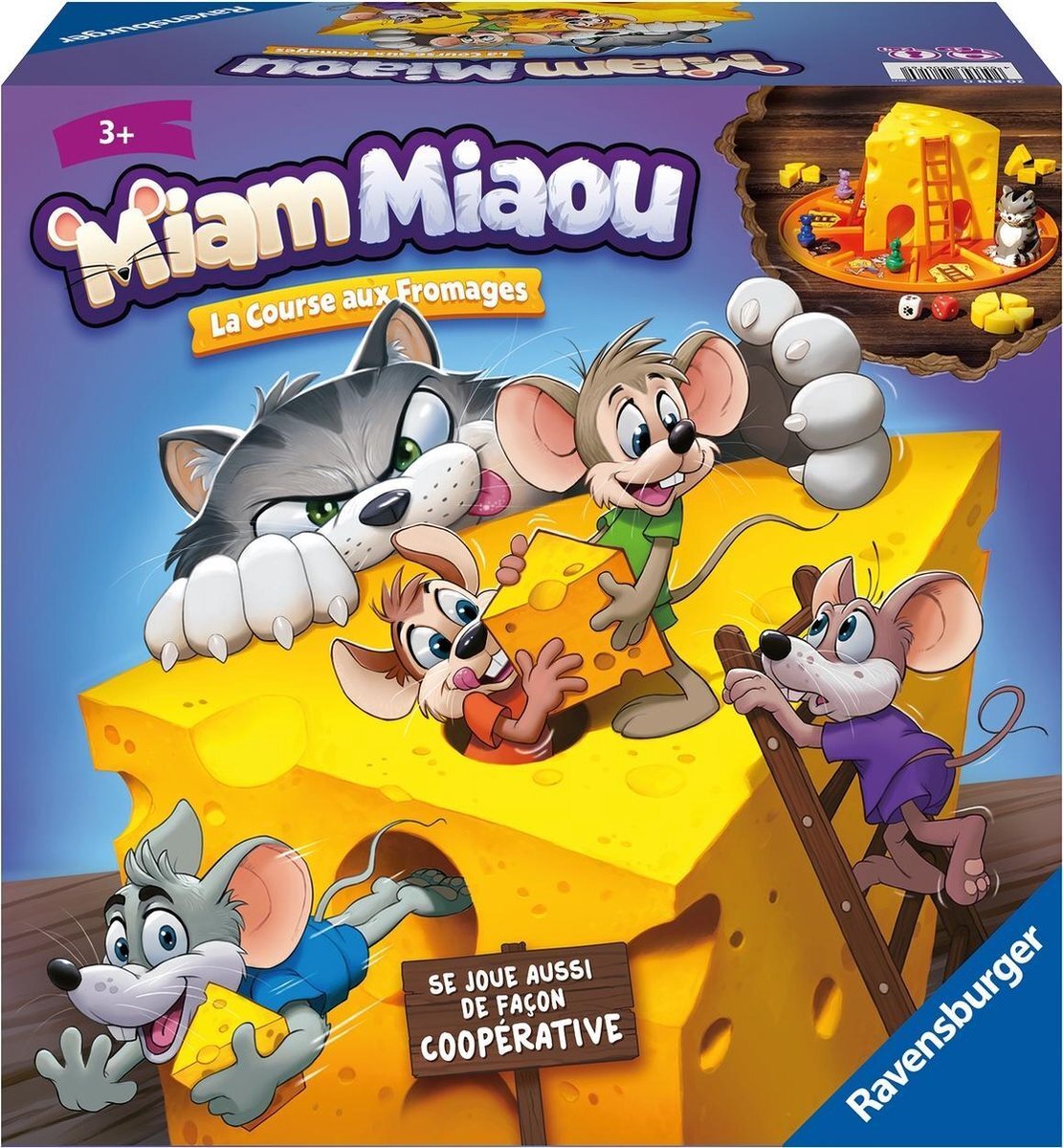 Ravensburger Miam Miaou - Ravensburger - De kaasrace - Bordspel Kinderen - 3 moeilijkheidsgraden - 2 tot 4 spelers - Vanaf 3 jaar