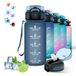 Drinkfles, kinderfles, 0,5 liter drinkfles met tijdschaal, gemakkelijk te reinigen, drinkfles met rietje, motiverende drinkfles, drinkflessen voor school, kantoor, reizen, marineblauw