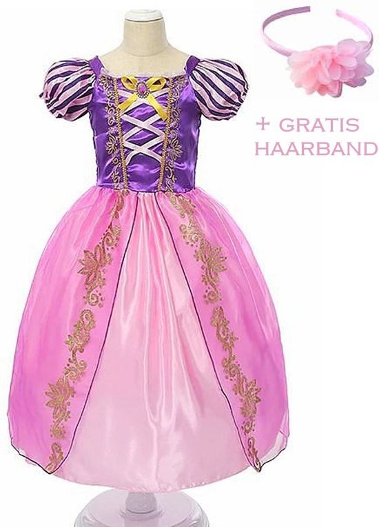 Spaansejurk NL Prinsessen jurk verkleedjurk 140-146 140 roze paars met broche + GRATIS haarband