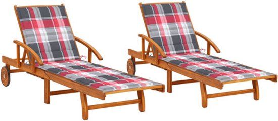 VidaXL Ligstoelen 2 stuks met kussens massief acaciahout